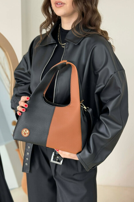 TWO COLORS LEATHER WOMAN BAG BLACK-BROWN/ZEKA 