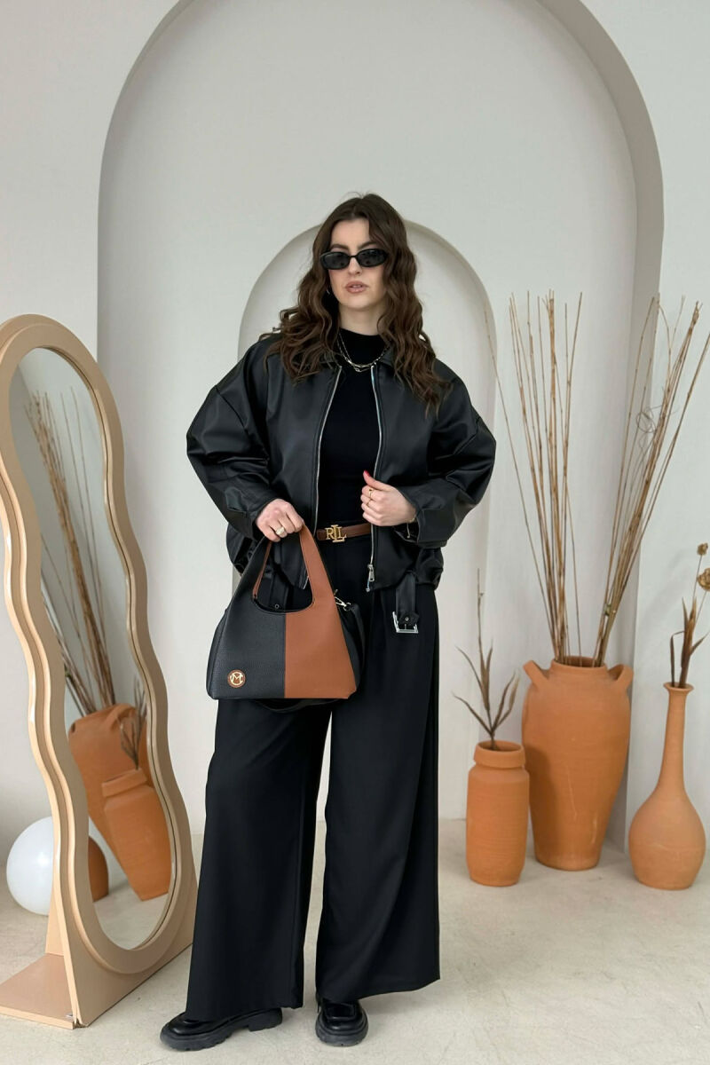 TWO COLORS LEATHER WOMAN BAG BLACK-BROWN/ZEKA - 2