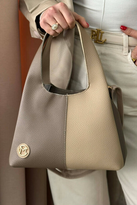 TWO COLORS LEATHER WOMAN BAG DARK BEIGE/BEZHE ERRET - 4