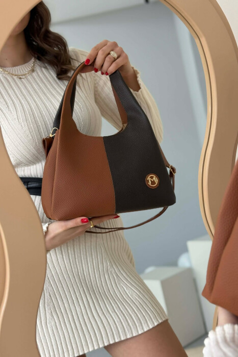 TWO COLORS LEATHER WOMAN BAG DARK BROWN/KAE - 3