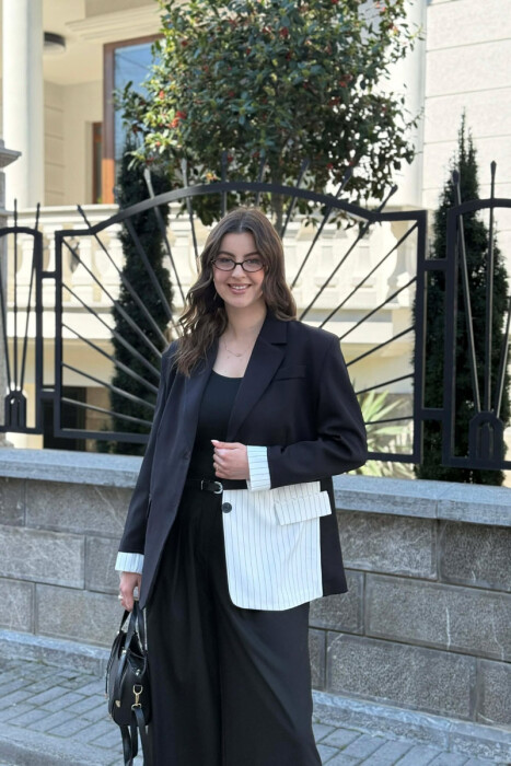 TWO COLORS LINES DESIGN WOMAN JACKET BLACK-WHITE/ZB - 4