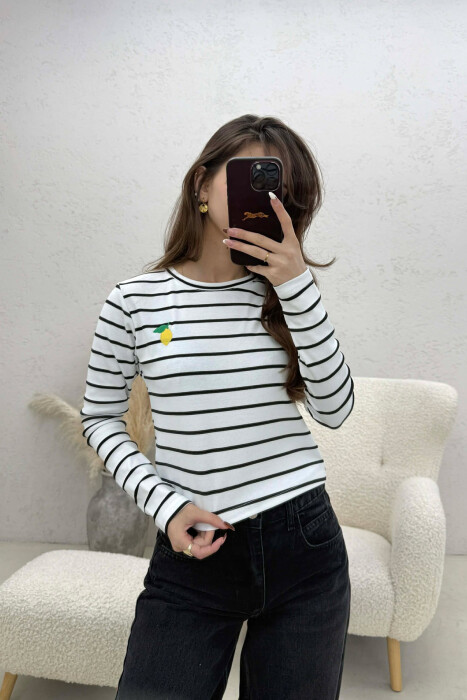 TWO COLORS STRAIGHT DESIGN WOMAN SWEATHIRT WHITE-BLACK/BAZE - KLAUDIO FASHION