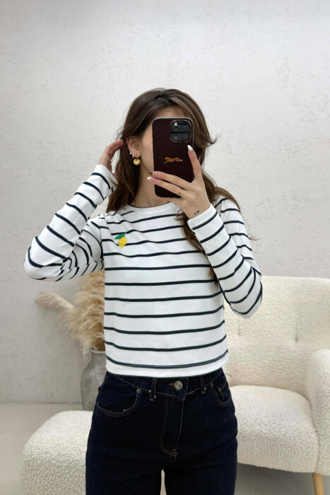 TWO COLORS STRAIGHT DESIGN WOMAN SWEATHIRT WHITE-BLUE/BABL - KLAUDIO FASHION