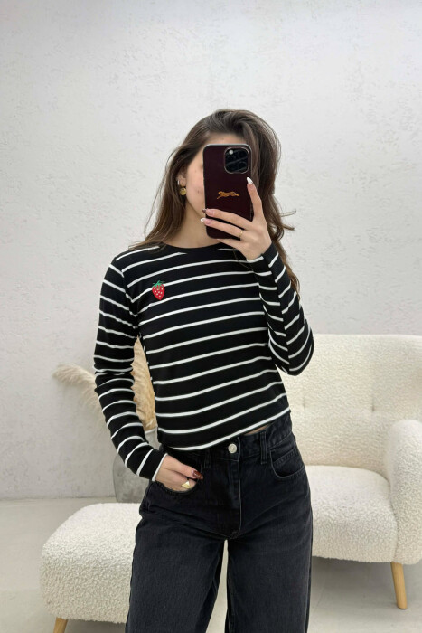 TWO COLORS STRAIGHT DESIGN WOMAN SWEATSHIRT BLACK-WHITE/ZB - 1