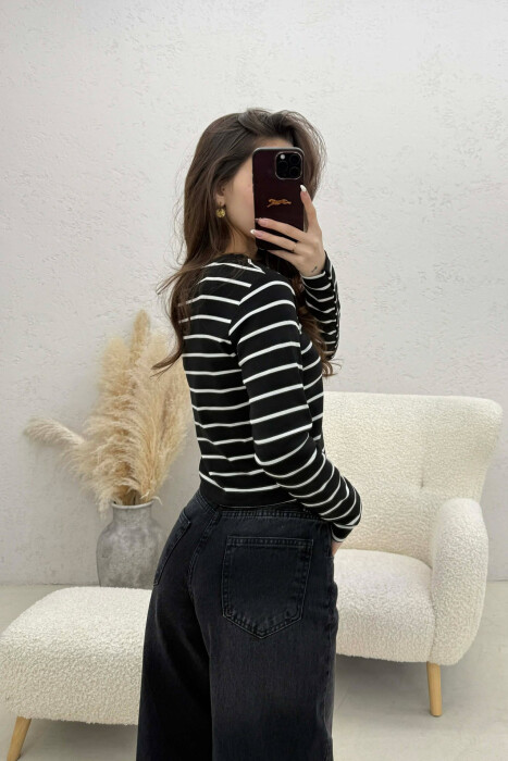 TWO COLORS STRAIGHT DESIGN WOMAN SWEATSHIRT BLACK-WHITE/ZB - 2