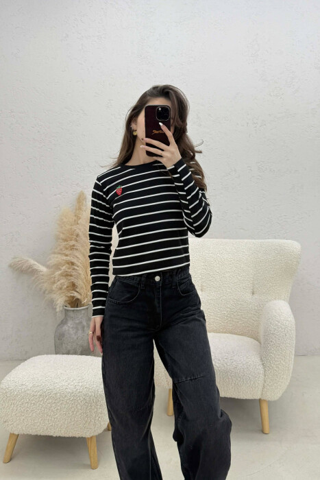 TWO COLORS STRAIGHT DESIGN WOMAN SWEATSHIRT BLACK-WHITE/ZB - 3