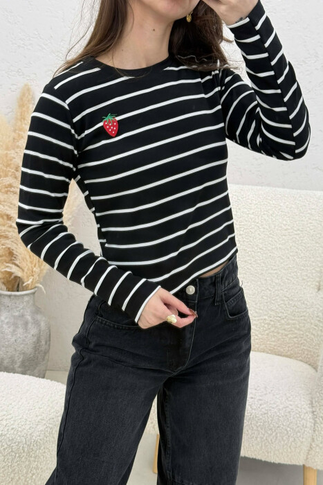 TWO COLORS STRAIGHT DESIGN WOMAN SWEATSHIRT BLACK-WHITE/ZB - 4