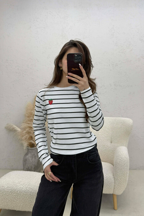 BLUZE ME DIZAJN VIJASH PER FEMRA NE NGJYRE TE BARDHE ME TE ZEZE - KLAUDIO FASHION