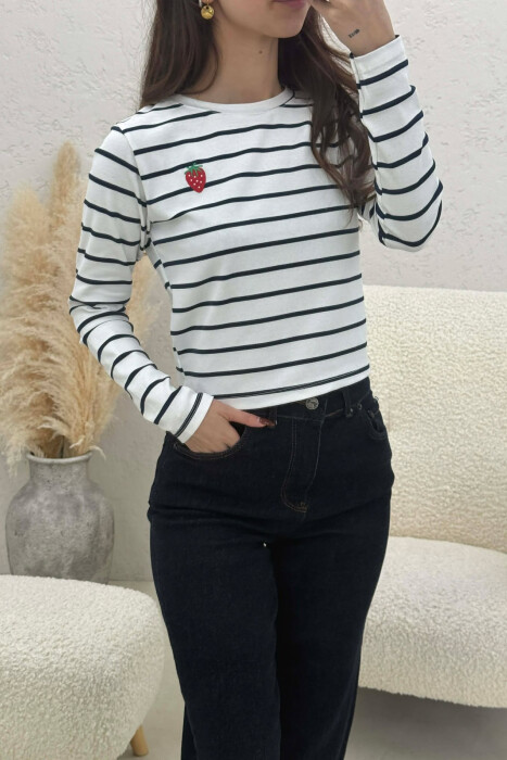 TWO COLORS STRAIGHT DESIGN WOMAN SWEATSHIRT WHITE-BLUE/BABL 