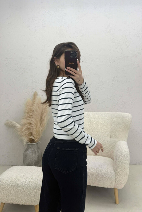 TWO COLORS STRAIGHT DESIGN WOMAN SWEATSHIRT WHITE-BLUE/BABL - 2