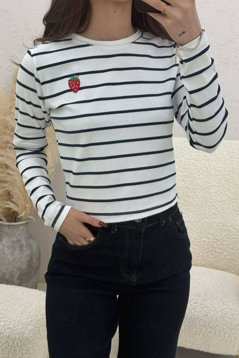 TWO COLORS STRAIGHT DESIGN WOMAN SWEATSHIRT WHITE-BLUE/BABL - 3