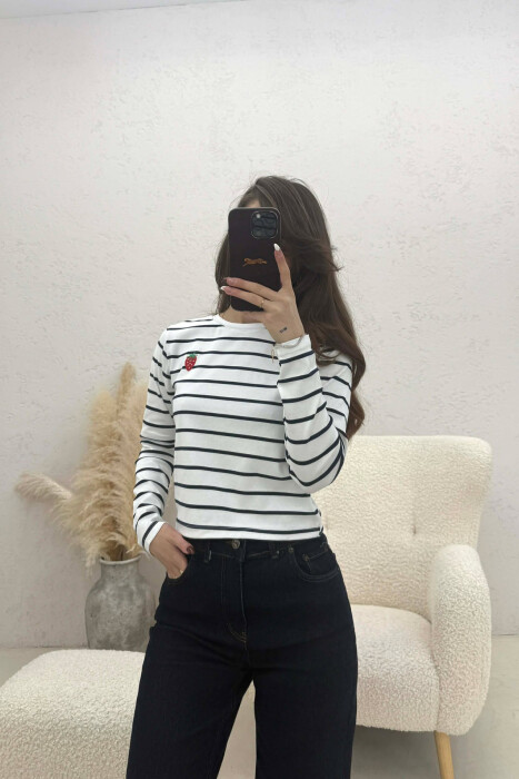 TWO COLORS STRAIGHT DESIGN WOMAN SWEATSHIRT WHITE-BLUE/BABL - 4