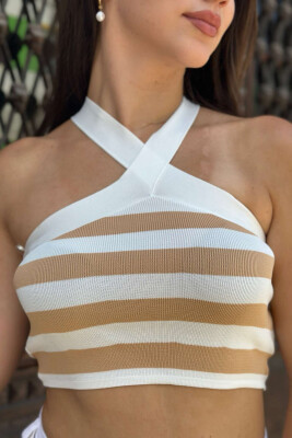 TWO COLORS STRAPS WOMAN TOP BEIGE/BEZHE - 3