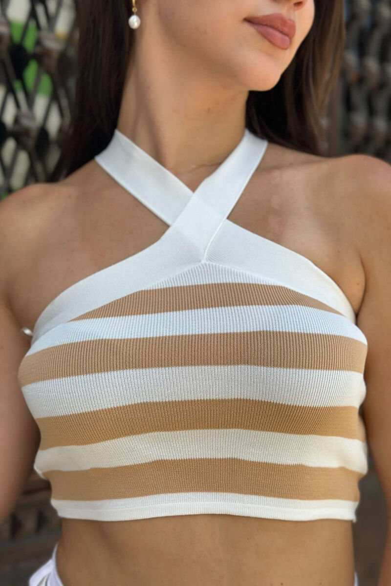 TWO COLORS STRAPS WOMAN TOP BEIGE/BEZHE - 3