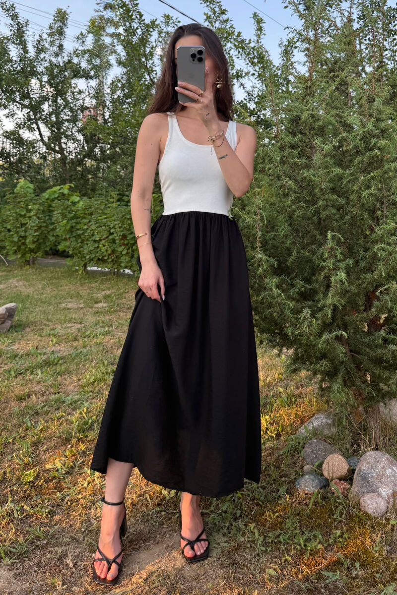 TWO COLORS THICK STRAPS LONG WOMEN DRESS WHITE-BLACK/BAZE - 5