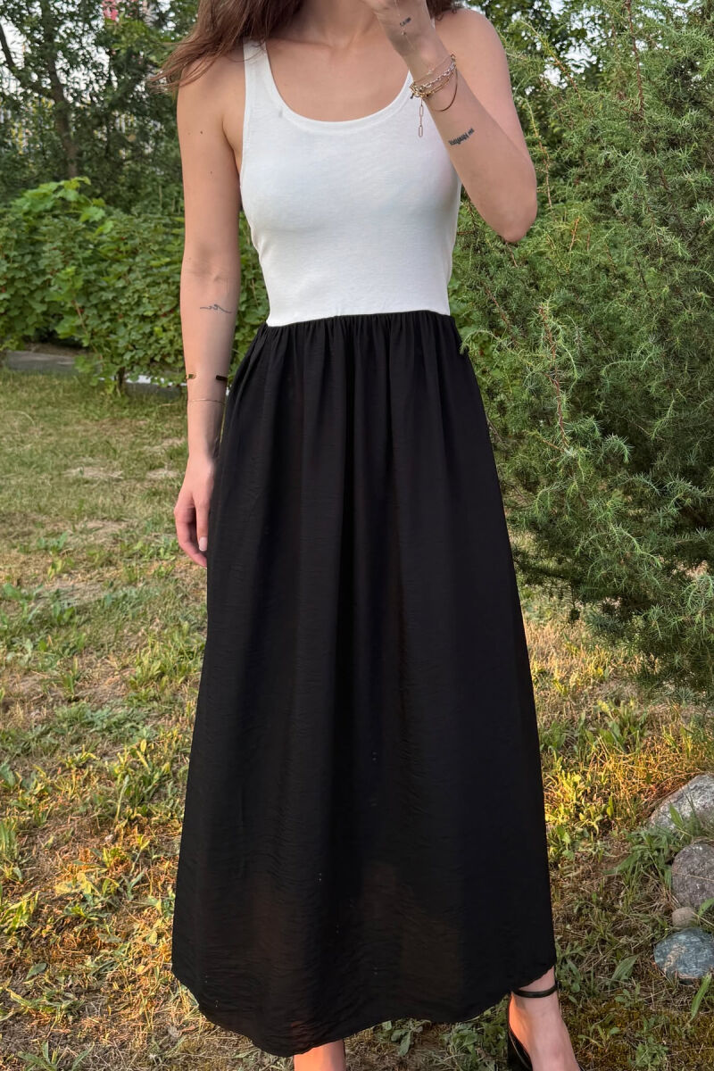 TWO COLORS THICK STRAPS LONG WOMEN DRESS WHITE-BLACK/BAZE - 6