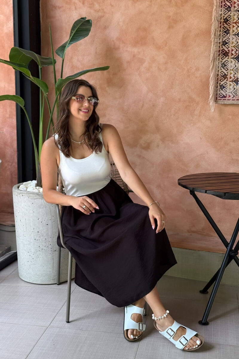 TWO COLORS THICK STRAPS LONG WOMEN DRESS WHITE-BLACK/BAZE - 3