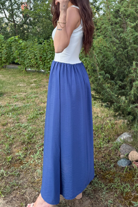 TWO COLORS THICK STRAPS LONG WOMEN DRESS WHITE-BLUE/BABL - 7