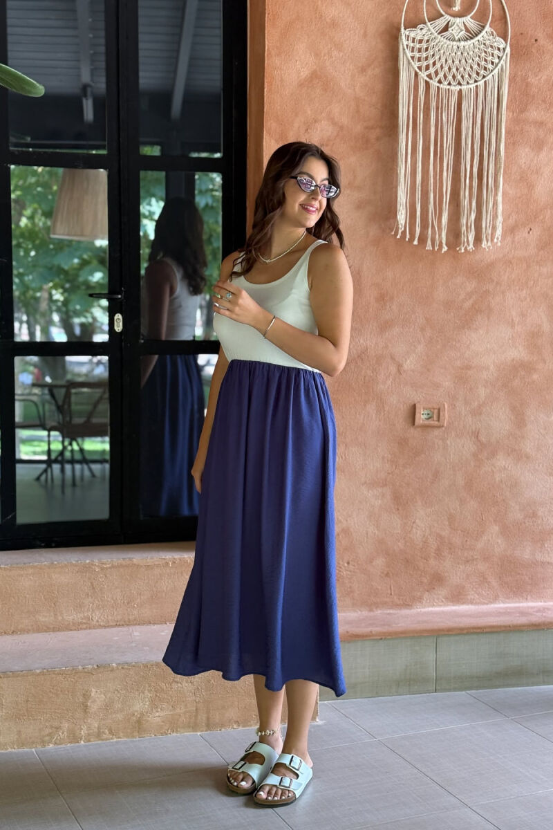 TWO COLORS THICK STRAPS LONG WOMEN DRESS WHITE-BLUE/BABL - 2