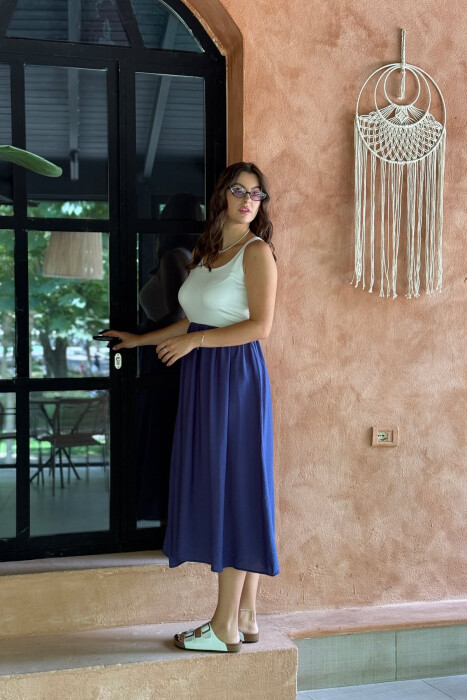 TWO COLORS THICK STRAPS LONG WOMEN DRESS WHITE-BLUE/BABL - 3