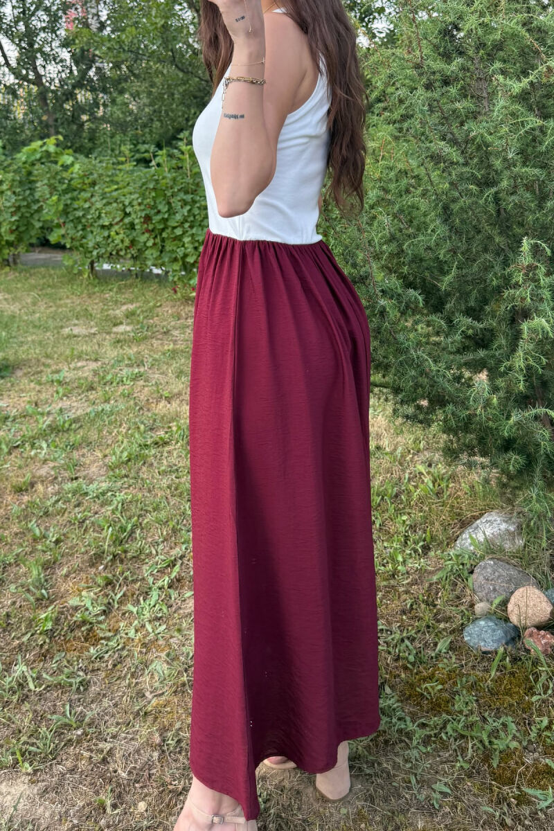 TWO COLORS THICK STRAPS LONG WOMEN DRESS WHITE-BURGUNDY/BAVI - 6