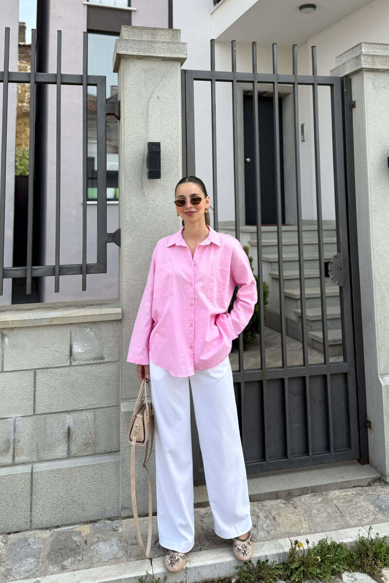 TWO FRONT POCKETS ONE COLOR WOMAN SHIRT PINK/ROZE - 3