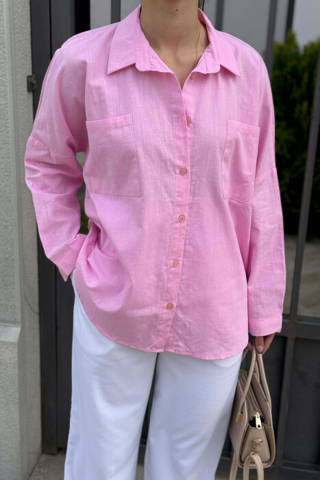 TWO FRONT POCKETS ONE COLOR WOMAN SHIRT PINK/ROZE - 4