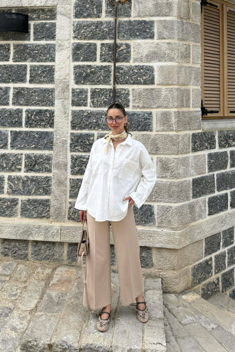 TWO FRONT POCKETS ONE COLOR WOMAN SHIRT WHITE-E BARDHE - KLAUDIO FASHION