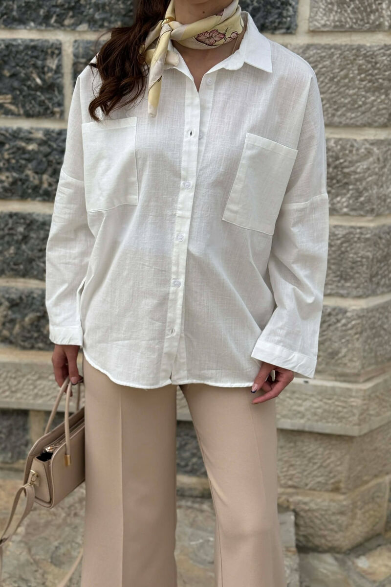 TWO FRONT POCKETS ONE COLOR WOMAN SHIRT WHITE-E BARDHE - 2