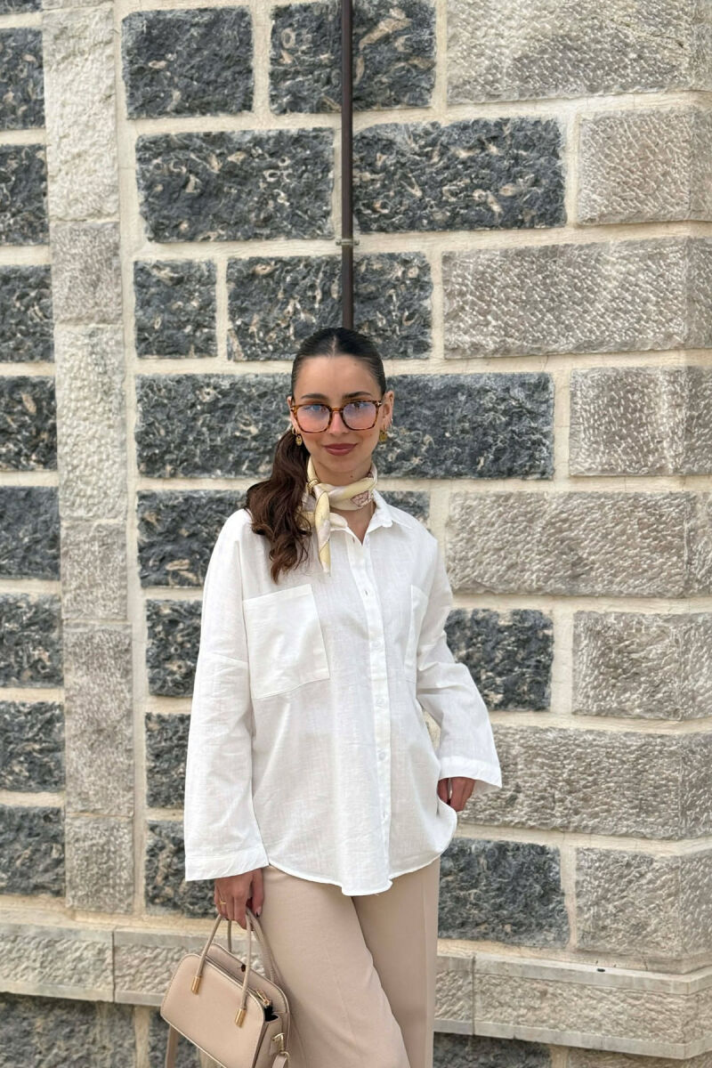 TWO FRONT POCKETS ONE COLOR WOMAN SHIRT WHITE-E BARDHE - 3