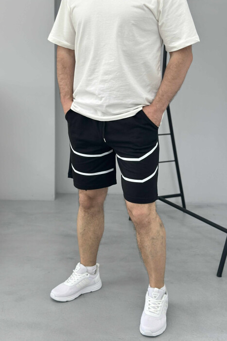 TWO LINES MEN SHORT SWEATPANTS BLACK/ E ZEZE - 3