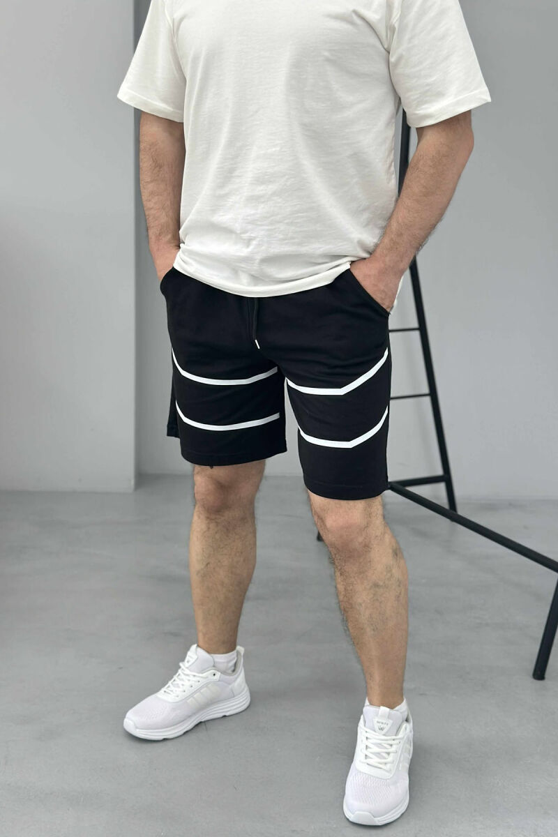 TWO LINES MEN SHORT SWEATPANTS BLACK/ E ZEZE - 3