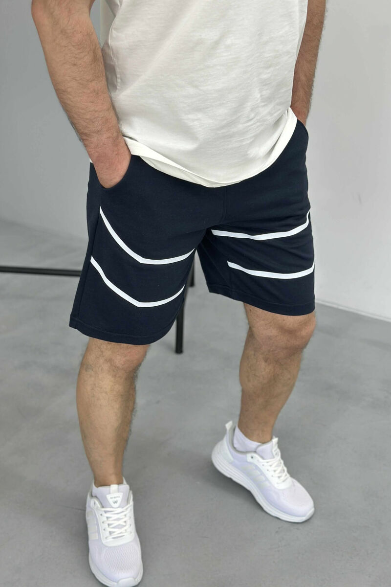 TWO LINES MEN SHORT SWEATPANTS DARK BLUE/BEE - 1