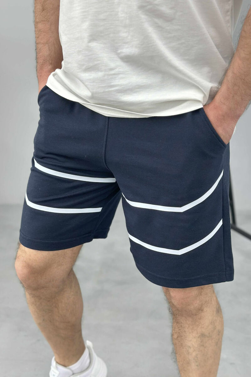 TWO LINES MEN SHORT SWEATPANTS DARK BLUE/BEE - 2