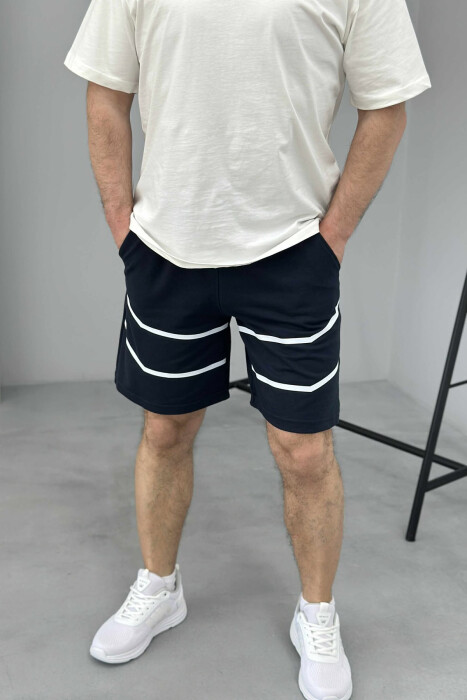 TWO LINES MEN SHORT SWEATPANTS DARK BLUE/BEE - 3