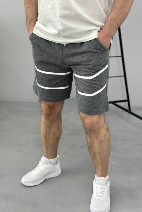 TWO LINES MEN SHORT SWEATPANTS DARK GREY/GEE - 1