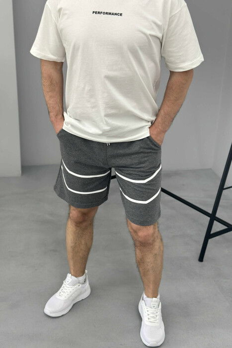TWO LINES MEN SHORT SWEATPANTS DARK GREY/GEE - 3
