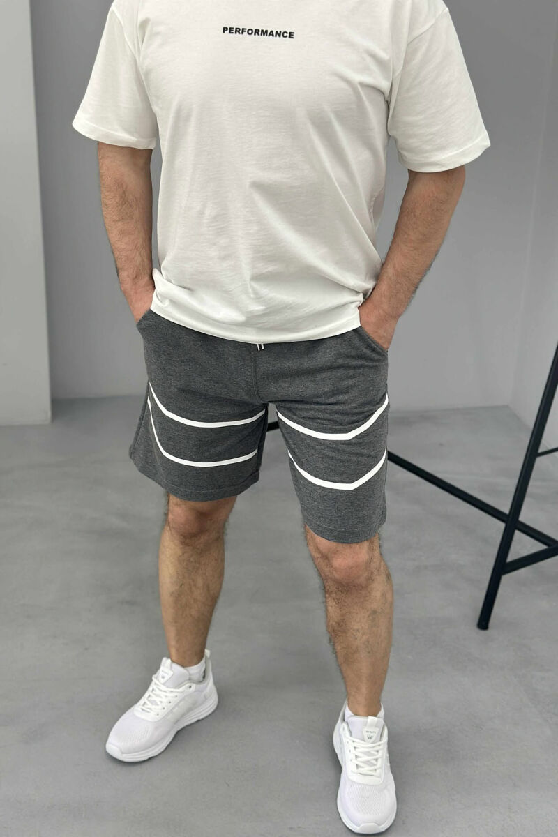 TWO LINES MEN SHORT SWEATPANTS DARK GREY/GEE - 3