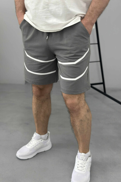 TWO LINES MEN SHORT SWEATPANTS GREY ASH/GRI HIRI 