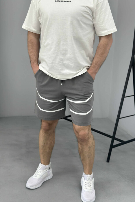 TWO LINES MEN SHORT SWEATPANTS GREY ASH/GRI HIRI - 3