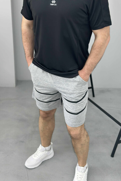 TWO LINES MEN SHORT SWEATPANTS GREY/GRI - 3