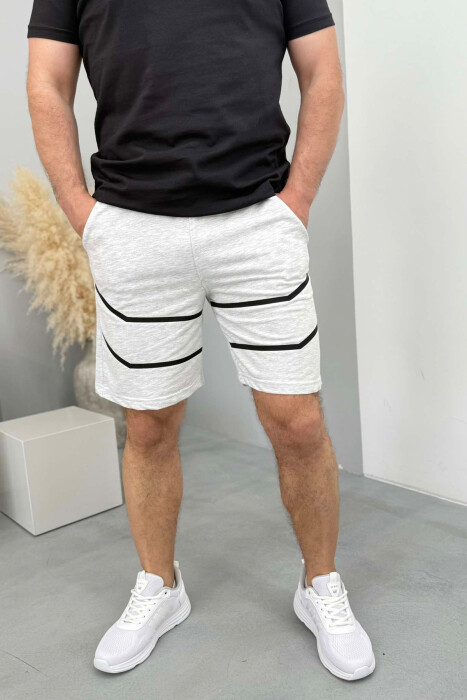 PANTALLONA TË SHKURTRA ME VIJA PËR MESHKUJ NË NGJYRËN GRI E ZBARDHUR - KLAUDIO FASHION