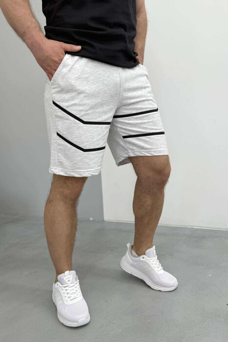 TWO LINES MEN SHORT SWEATPANTS LIGHT GREY/GZ - 2