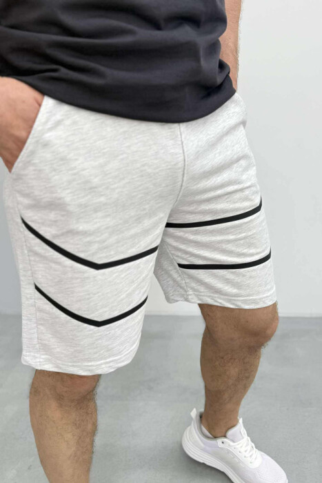 TWO LINES MEN SHORT SWEATPANTS LIGHT GREY/GZ - 3