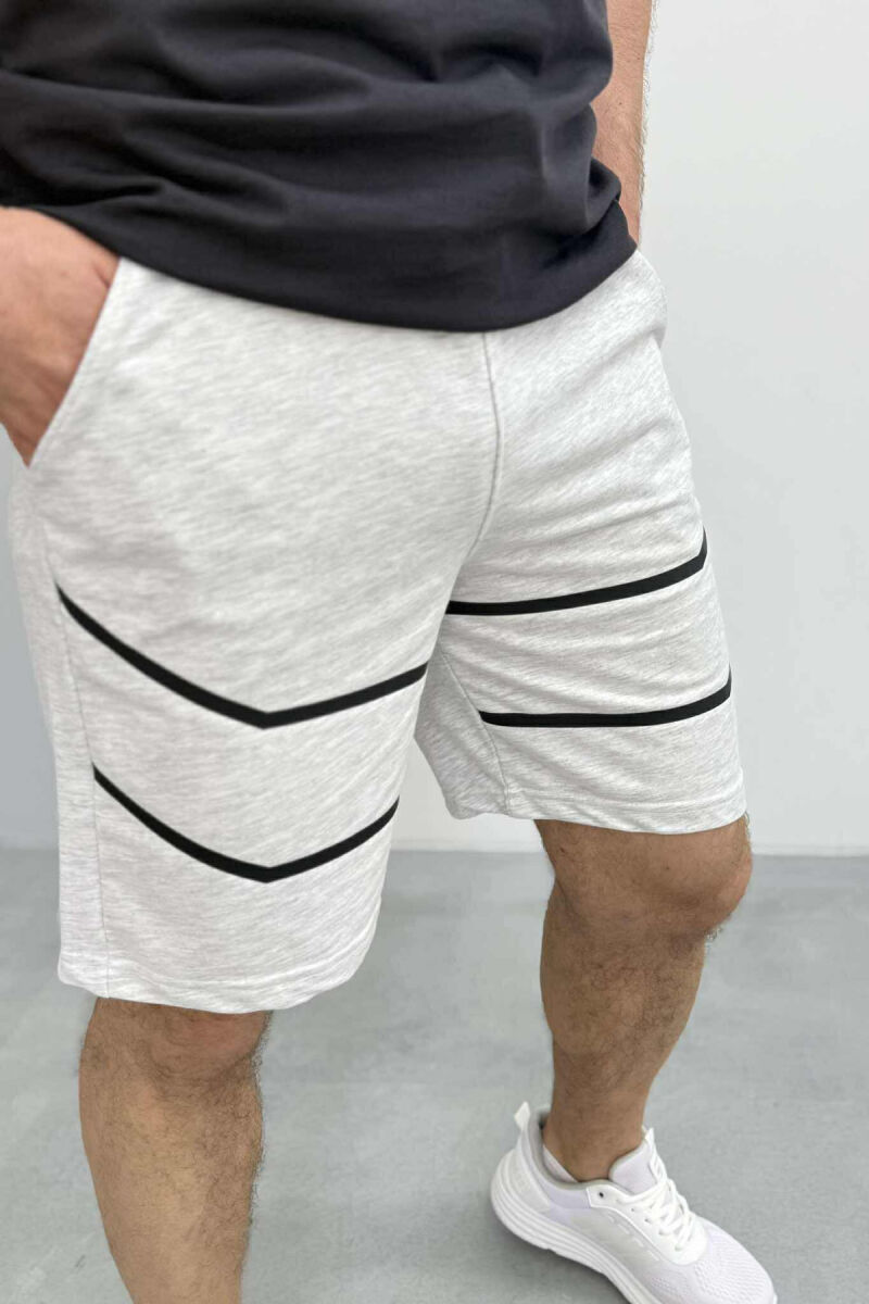 TWO LINES MEN SHORT SWEATPANTS LIGHT GREY/GZ - 3