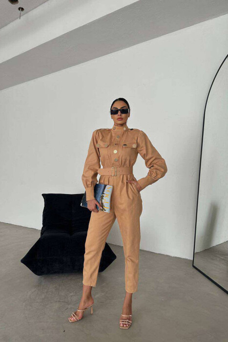 TWO POCKETS WOMAN JUMPSUIT SANDY BROWN/RERE - 1