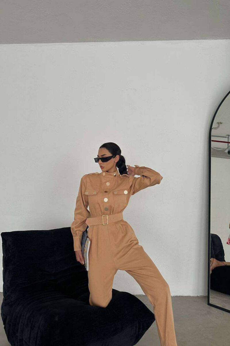 TWO POCKETS WOMAN JUMPSUIT SANDY BROWN/RERE - 2