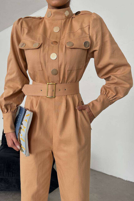 TWO POCKETS WOMAN JUMPSUIT SANDY BROWN/RERE - 3