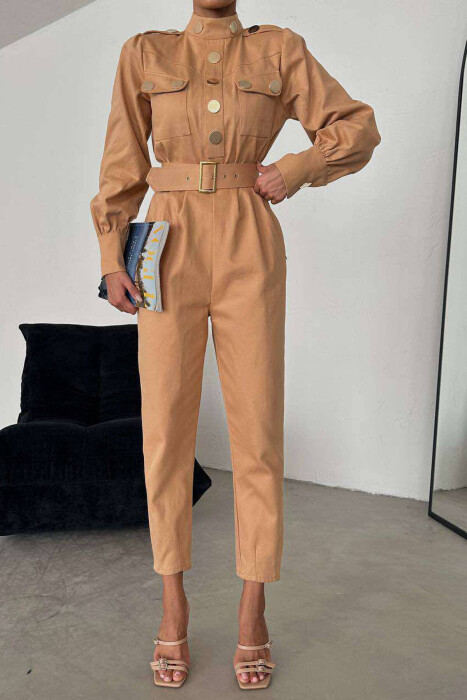 TWO POCKETS WOMAN JUMPSUIT SANDY BROWN/RERE - 4