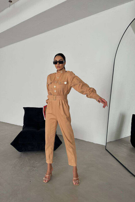 TWO POCKETS WOMAN JUMPSUIT SANDY BROWN/RERE - 5